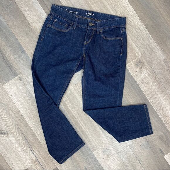 Ann Taylor Loft Curvy Crop Jeans Dark Blue 2 Stretch Mid Rise - Picture 2 of 12